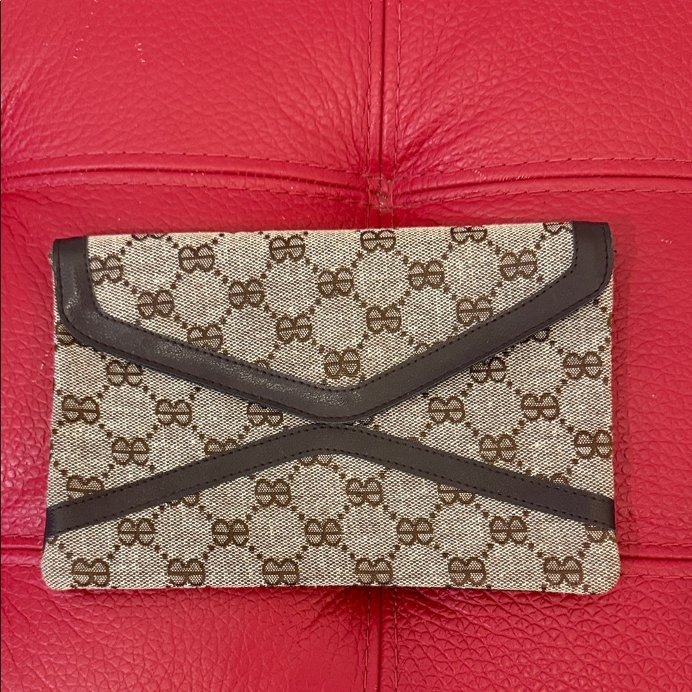 Vtg Brown Patterned Made In Italy Women's Canvas Envelope Clutch